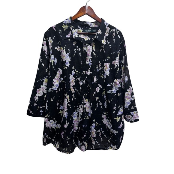 Lauren Ralph Lauren Black Floral Sheer Button Down Shirt Size 3x - Picture 1 of 11